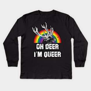 Funny Gay Pride Oh Deer I'm Queer LGBT Rainbow Kids Long Sleeve T-Shirt